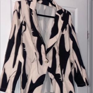 Cream and Black Artistic Blazer with Structured Shoulders